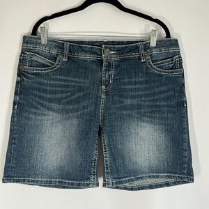 Warehouse One Dark Blue Mid Length Jean Shorts